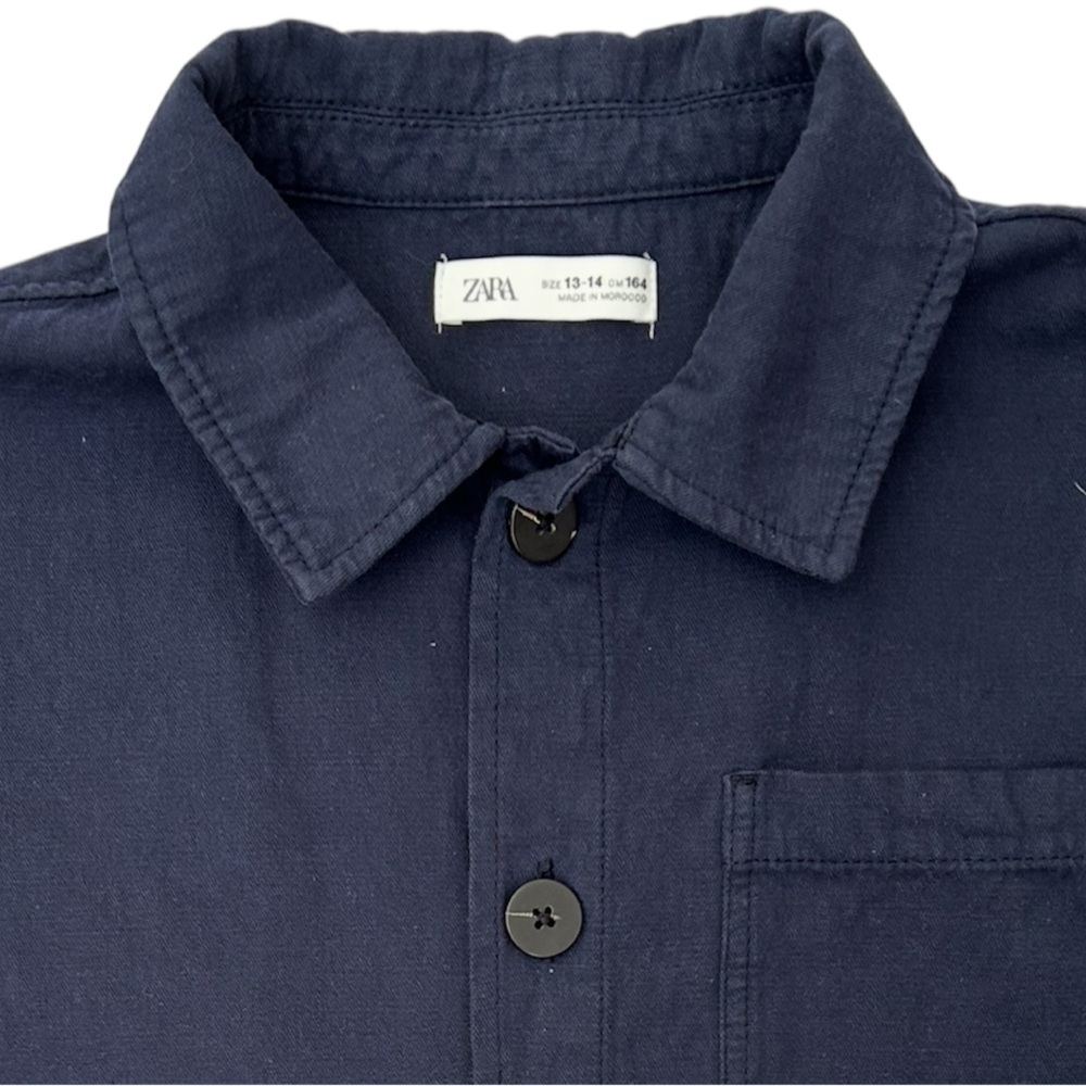 Zara NWOT Women’s Cotton Linen Blend Button Up Navy Jacket Size: 13-14 - Picture 7 of 7